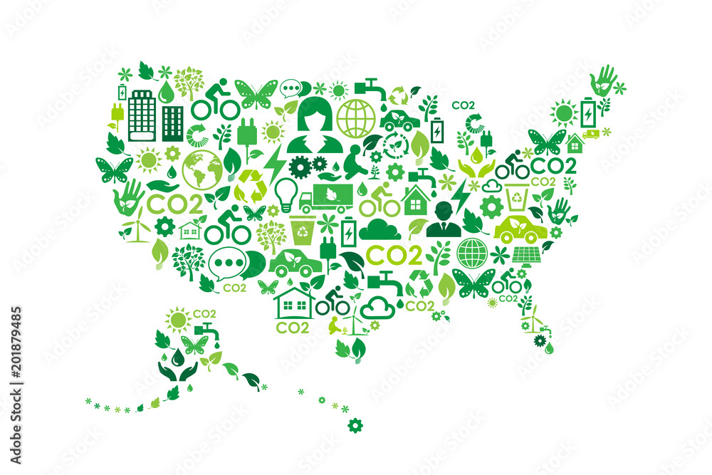 Fototapeta premium USA map environmental protection green concept icons