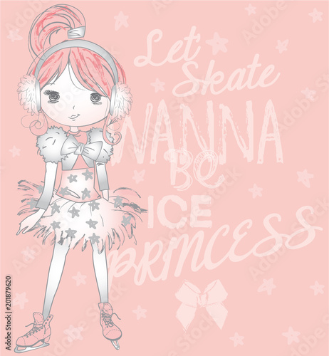 Pretty Girl_Ice Skating.vector artwork for baby girl tees