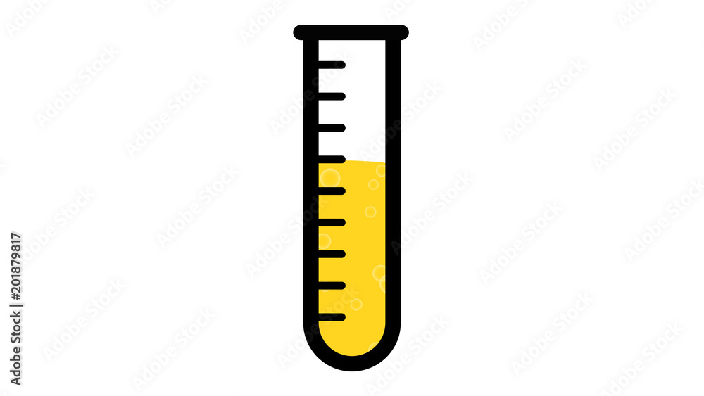 medical science test tube vial with bubbles yellow