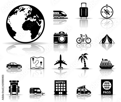 Reisen Urlaub Iconset - Schwarz (Schatten)