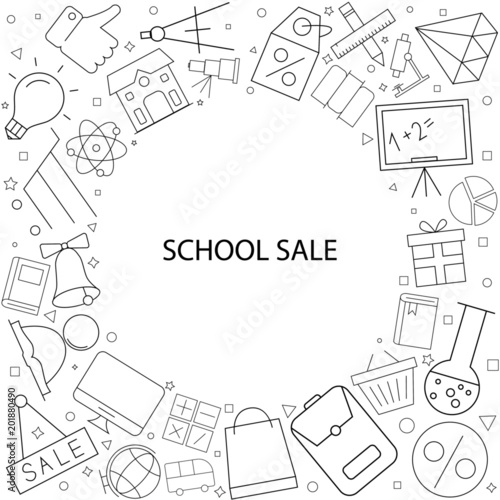 School sale background from line icon. Linear vector pattern.