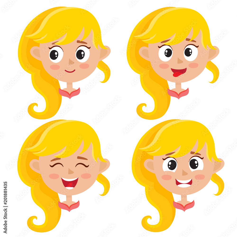 Set of blonde girl happy face expression isolated on white Set of blonde girl happy face expression isolated on white
