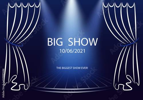 Big show poster template. Announcement vector template with curtains