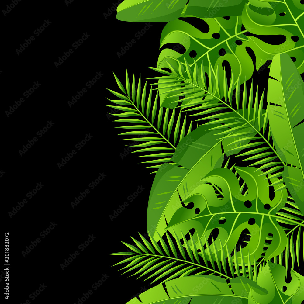 Seamless pattern with tropical palm leaves. Exotic tropical plants. Illustration of jungle nature