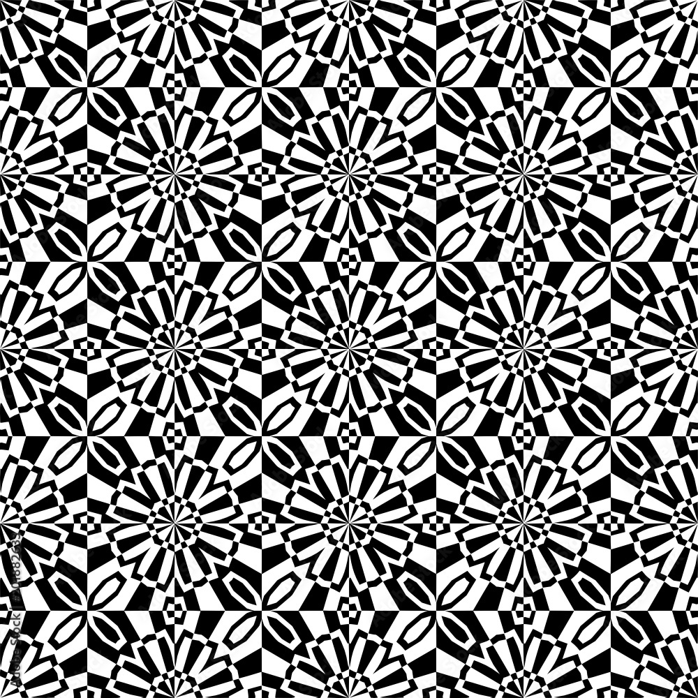 Seamless decoratrive pattern with a flowers in a black  -white colors