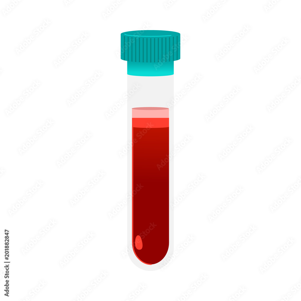 Red blood in glass test tube with cap icon isolated on white background