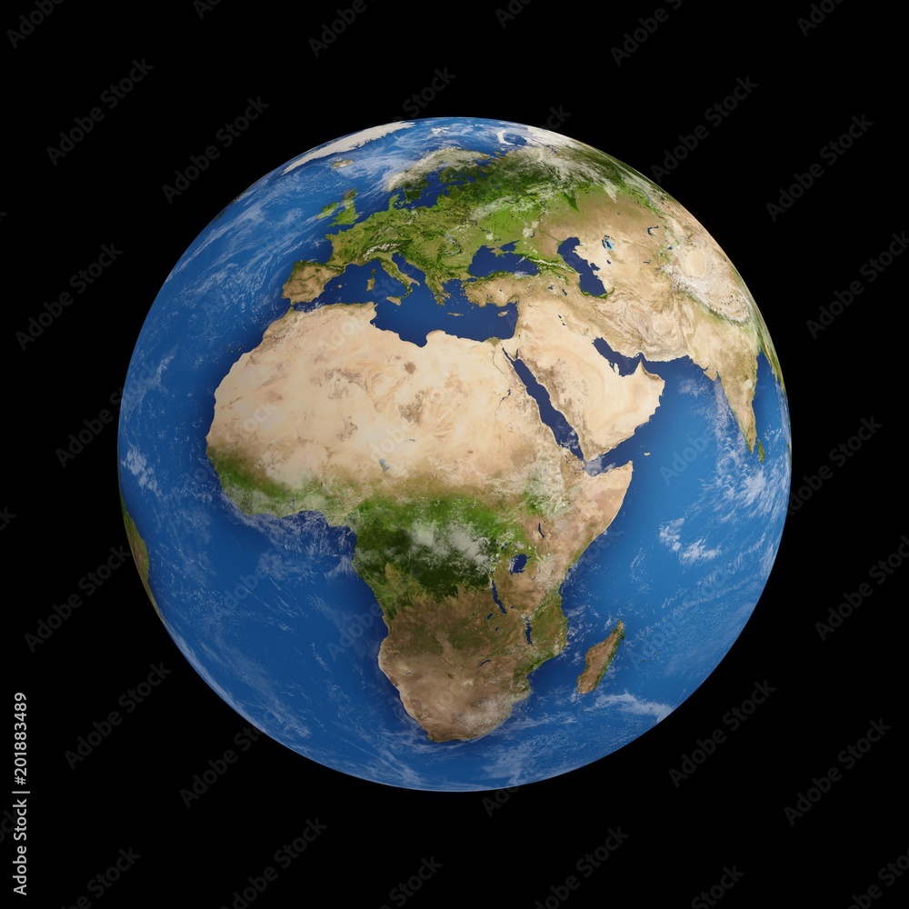 Fototapeta premium 3D Rendering Planet Earth isolated on black