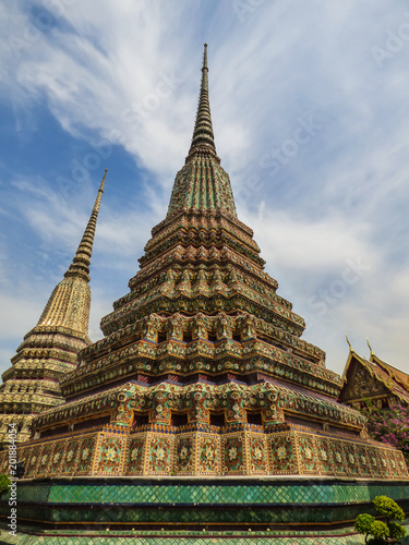 Large colorful stupa in the Phra Maha Chedi Si Ratchakan area of Wat Pho  Buddhist temple  in Bangkok  Thailand