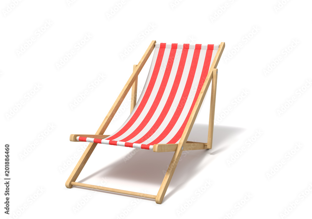 3d rendering of a white red deckchair isolated on a white background.