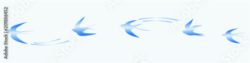 Set of flying blue birds vector illustrations