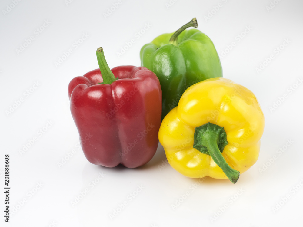 three bell peppers isolated on white background three bell peppers isolated on white background
