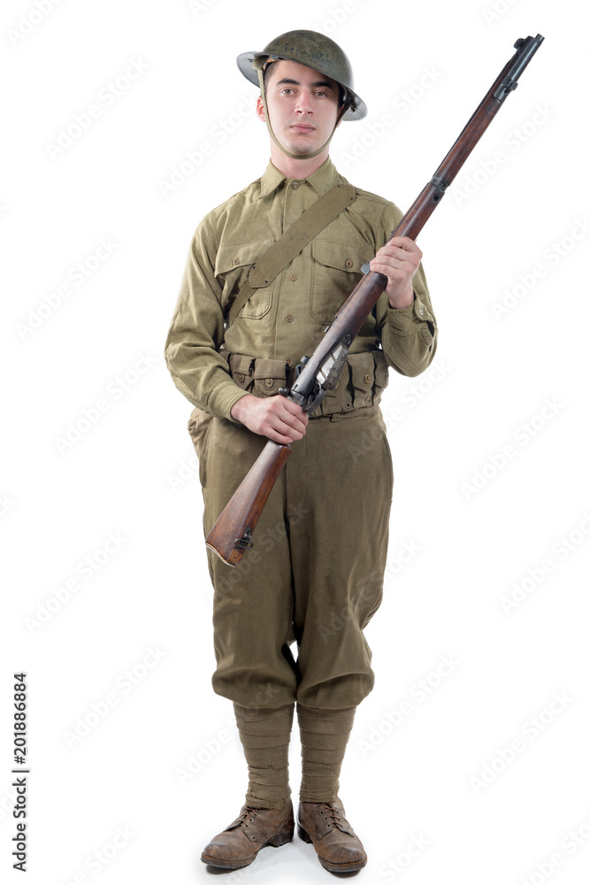 Obraz premium WW1 British Army Soldier from France 1918, on white