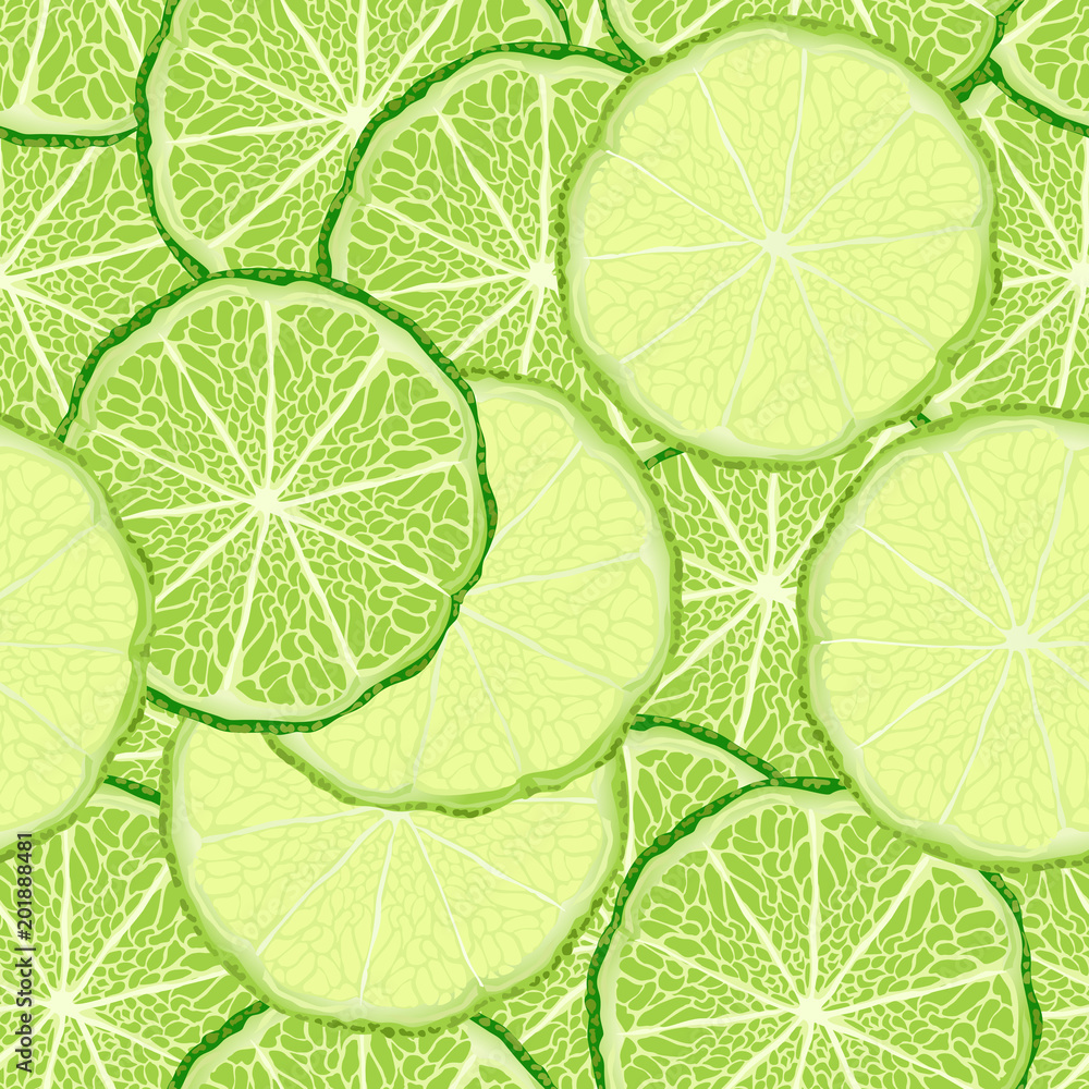 Seamless pattern with green and yellow lime slices, vector background for print design.