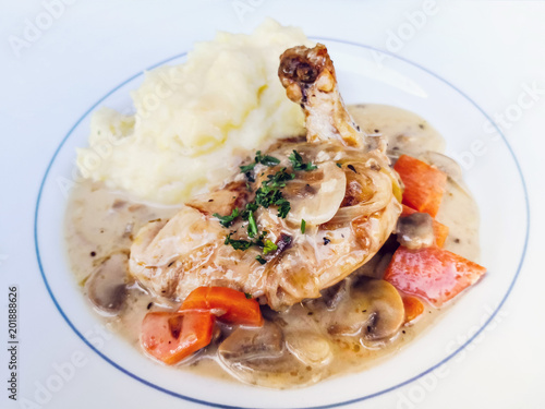 Fresh chicken steak with tomatoes and mash potatoes