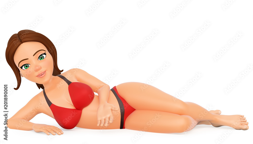 3D Woman in bikini lying on her side in a sexy position Stock Illustration  | Adobe Stock