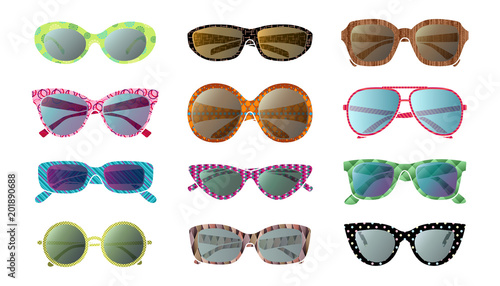 Big set of colorful sunglasses