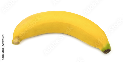 single ripe yellow banana isolate on white background, organic fruit, high potassium and vitamin