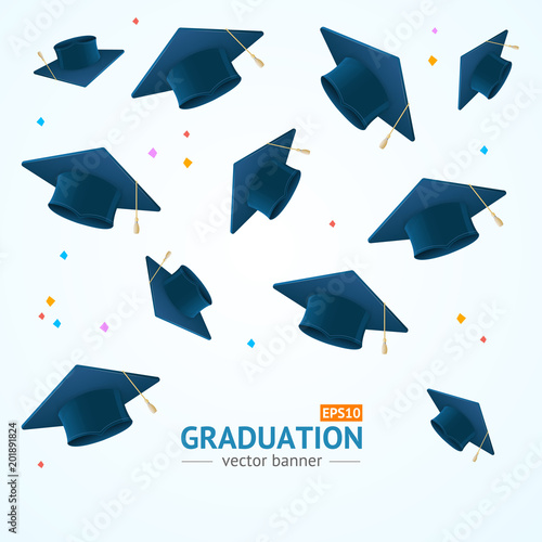 Realistic Detailed 3d Education Graduation Concept Card Background. Vector
