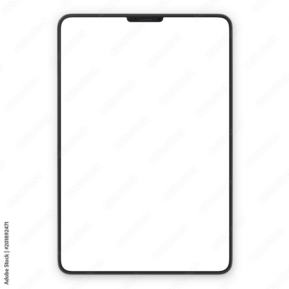 Black tablet with blank white screen. High detailed realistic tablet mockup. Mobile front view display template. Black tablet with blank white screen. High detailed realistic tablet mockup. Mobile front view display template.