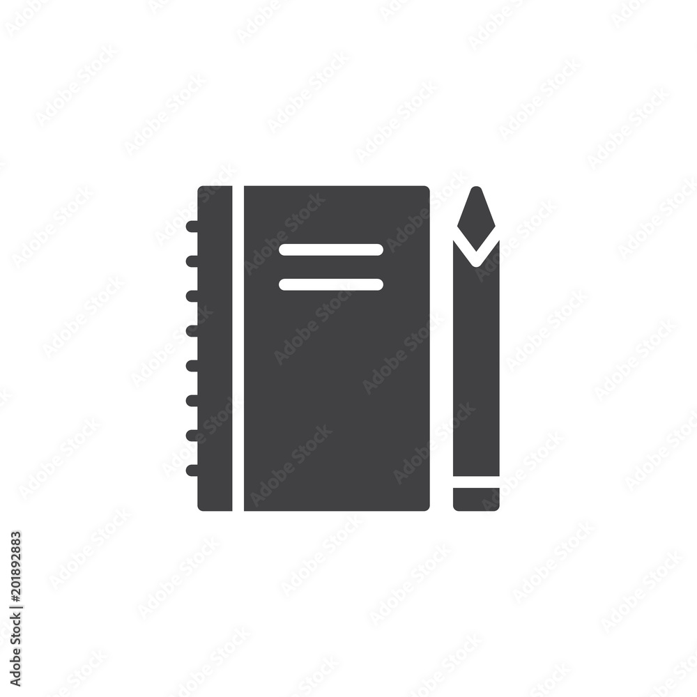 Spiral notebook and pen vector icon. filled flat sign for mobile concept and web design. Note pad stationery simple solid icon. Symbol, logo illustration. Pixel perfect vector graphics Spiral notebook and pen vector icon. filled flat sign for mobile concept and web design. Note pad stationery simple solid icon. Symbol, logo illustration. Pixel perfect vector graphics
