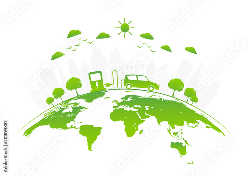 Ecology freindly with electric car,vector illustration
