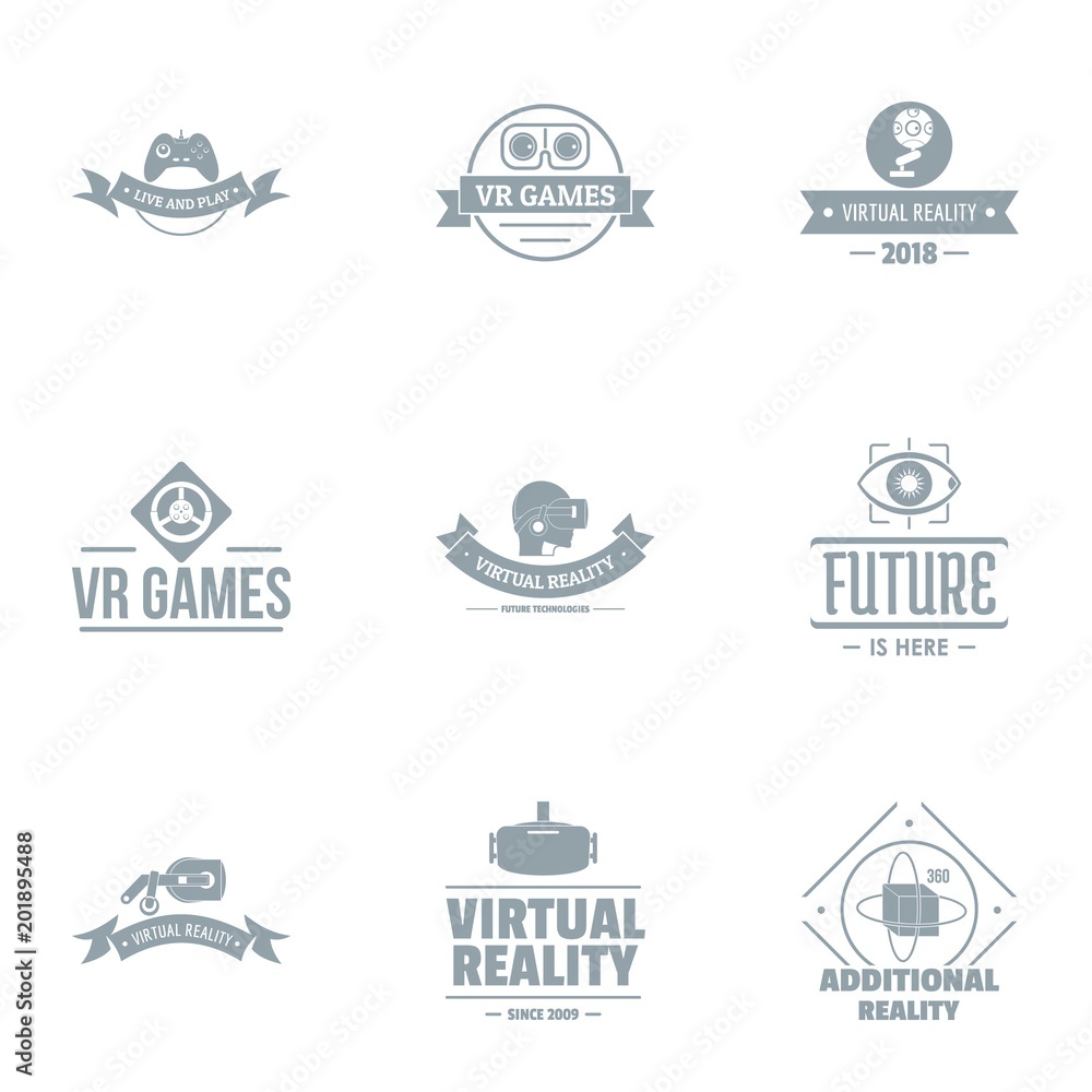 Virtual reality logo set. Simple set of 9 virtual reality vector logo for web isolated on white background