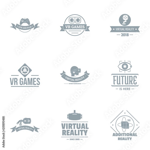 Virtual reality logo set. Simple set of 9 virtual reality vector logo for web isolated on white background