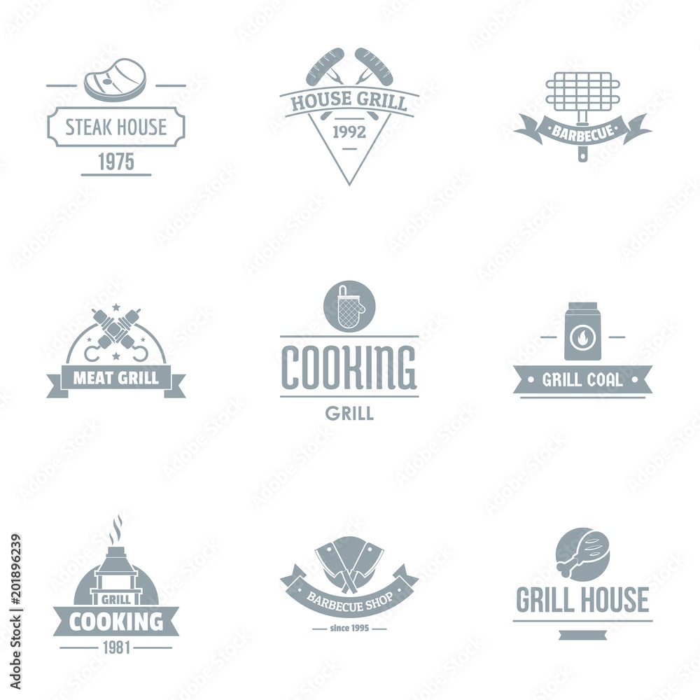 Meat restaurant logo set. Simple set of 9 meat restaurant vector logo for web isolated on white background