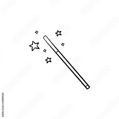 Vector hand drawn magic wand outline doodle icon. Magic wand sketch illustration for print, web, mobile and infographics isolated on white background.