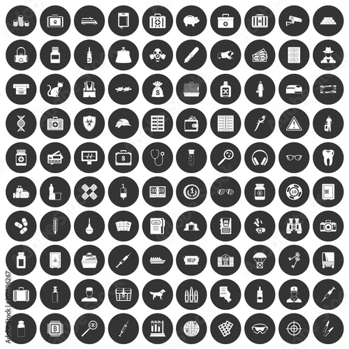 100 case icons set in simple style white on black circle color isolated on white background vector illustration