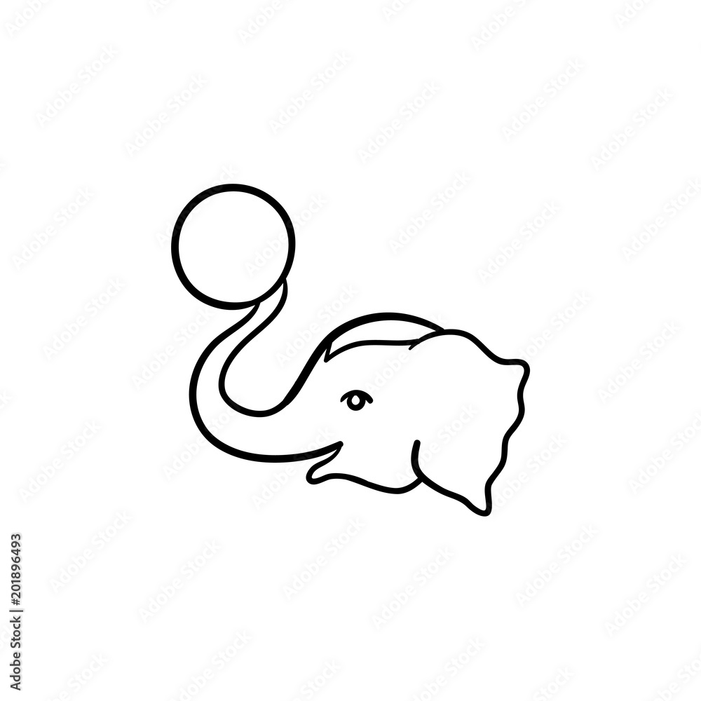 Fototapeta premium Circus elephant hand drawn outline doodle icon. Elephant playing with ball vector sketch illustration for print, web, mobile and infographics isolated on white background.