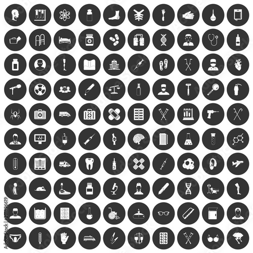 100 ambulance icons set in simple style white on black circle color isolated on white background vector illustration