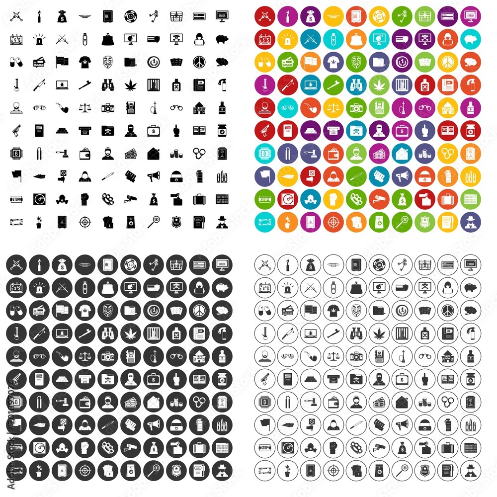 100 criminal offence icons set vector in 4 variant for any web design isolated on white 100 criminal offence icons set vector in 4 variant for any web design isolated on white