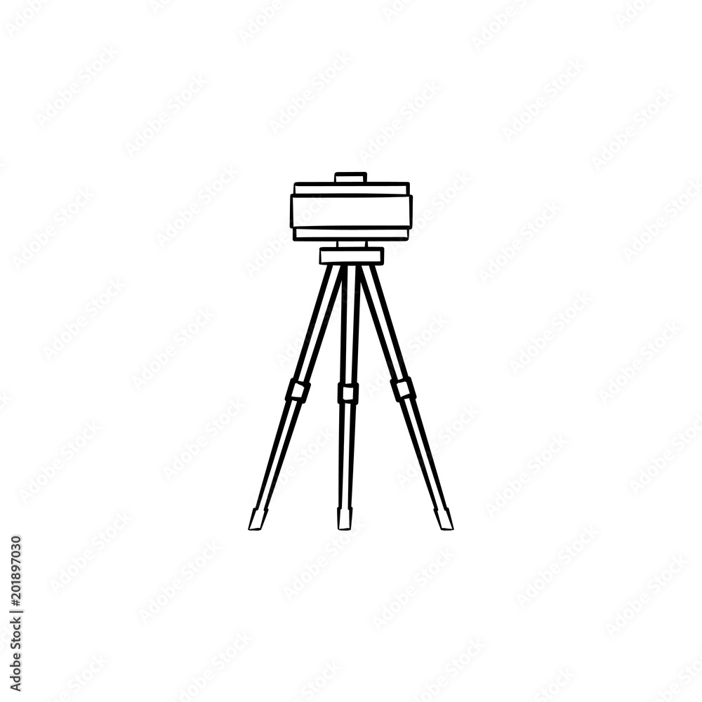 Theodolite on tripod hand drawn outline doodle icon. Surveyor equipment - theodolite vector sketch illustration for print, web, mobile and infographics isolated on white background. Surveying concept. Theodolite on tripod hand drawn outline doodle icon. Surveyor equipment - theodolite vector sketch illustration for print, web, mobile and infographics isolated on white background. Surveying concept.
