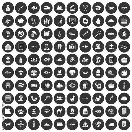 100 cat icons set in simple style white on black circle color isolated on white background vector illustration