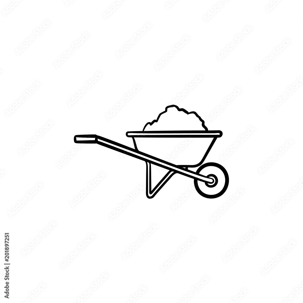 Building barrow full of sand hand drawn outline doodle icon. Wheelbarrow full of sand vector sketch illustration for print, web, mobile and infographics isolated on white background. Building concept. Building barrow full of sand hand drawn outline doodle icon. Wheelbarrow full of sand vector sketch illustration for print, web, mobile and infographics isolated on white background. Building concept.