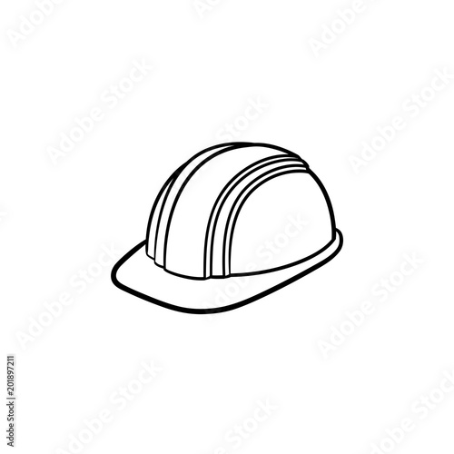 Engineer helmet hand drawn outline doodle icon. Hard hat vector sketch illustration for print, web, mobile and infographics isolated on white background. Manufacturing and consrtuction concept.