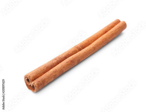 Aromatic cinnamon stick on white background