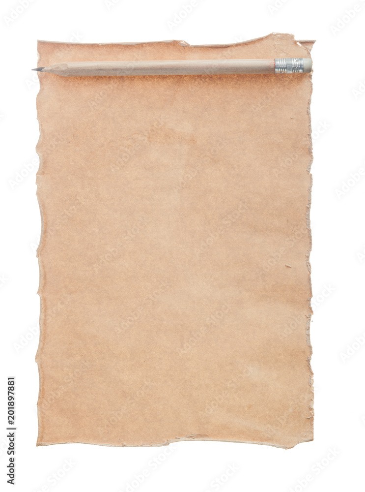 Fototapeta premium Vintage blank document pencil isolated on white