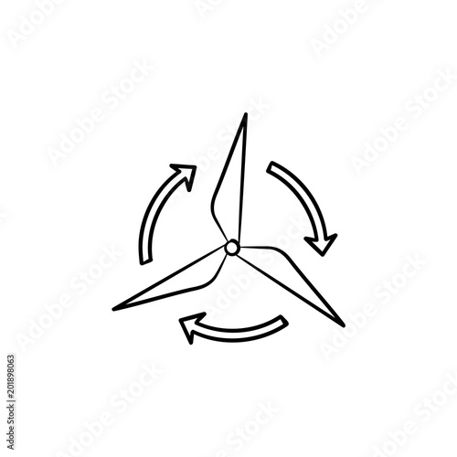 Wind generator hand drawn outline doodle icon. Environmental technology and wind battery concept. Windmill vector sketch illustration for print, mobile and infographics isolated on white background.