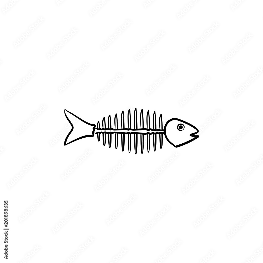 Rotten fish skeleton with bones hand drawn outline doodle icon. Bone  skeleton of rotten dead fish vector sketch illustration for print, web,  mobile and infographics isolated on white background. Stock Vector