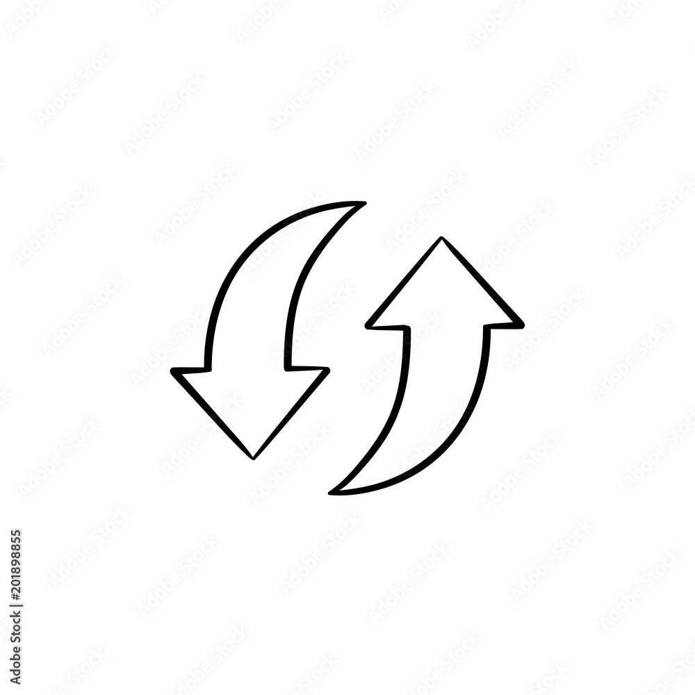 Circular arrows hand drawn outline doodle icon. Recycle process and environment cycle concept. Arrows vector sketch illustration for print, web, mobile and infographics isolated on white background. Circular arrows hand drawn outline doodle icon. Recycle process and environment cycle concept. Arrows vector sketch illustration for print, web, mobile and infographics isolated on white background.