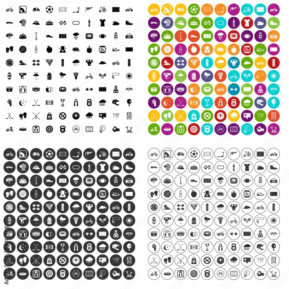 100 cycling icons set vector in 4 variant for any web design isolated on white