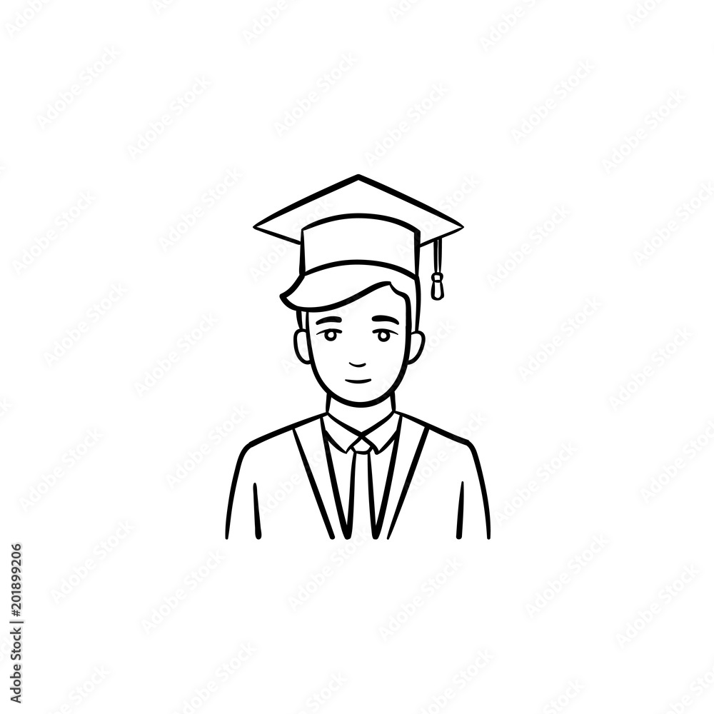Graduate student hand drawn outline doodle icon. Student wearing ...