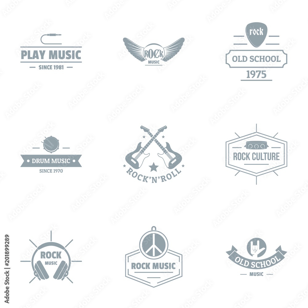 Rock music logo set. Simple set of 9 rock music vector logo for web isolated on white background
