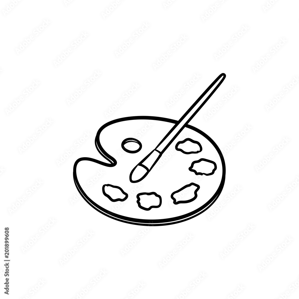 Palette with paint brush hand drawn outline doodle icon Palette with paint brush hand drawn outline doodle icon