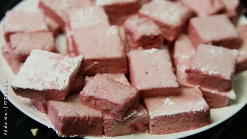 panorama down on pink marshmallow pieces panorama down on pink marshmallow pieces