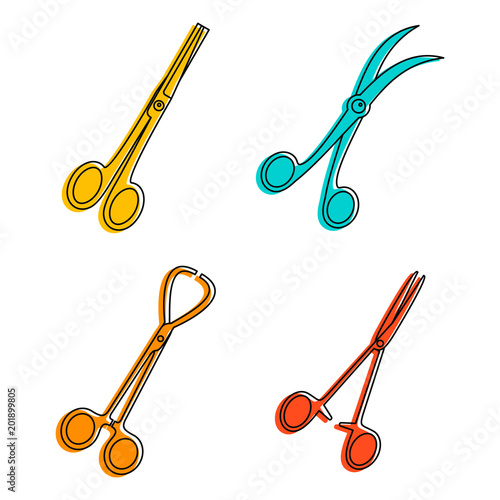 Forceps icon set. Color outline set of forceps vector icons for web design isolated on white background