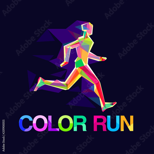 Vector logo symbol runner multicolored abstract shapes colored run dynamics of motion man silhouette.