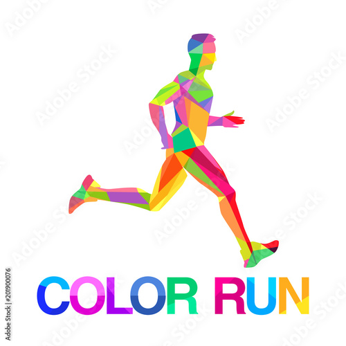 Vector logo symbol runner multicolored abstract shapes colored run dynamics of motion man silhouette.